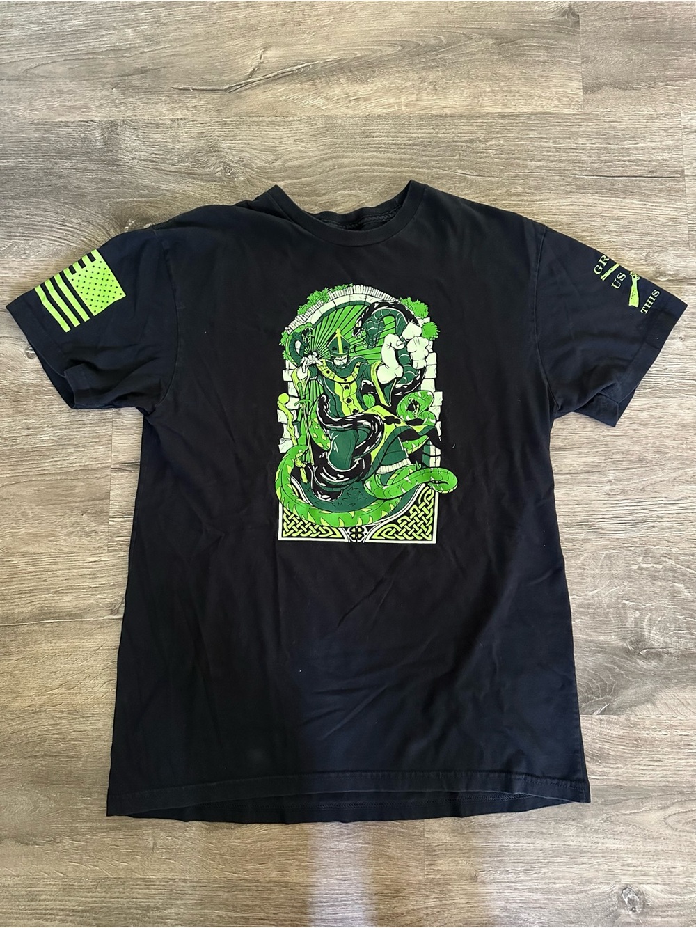 Grunt Style Men's Black Graphic Tee with Neon Green Illustration